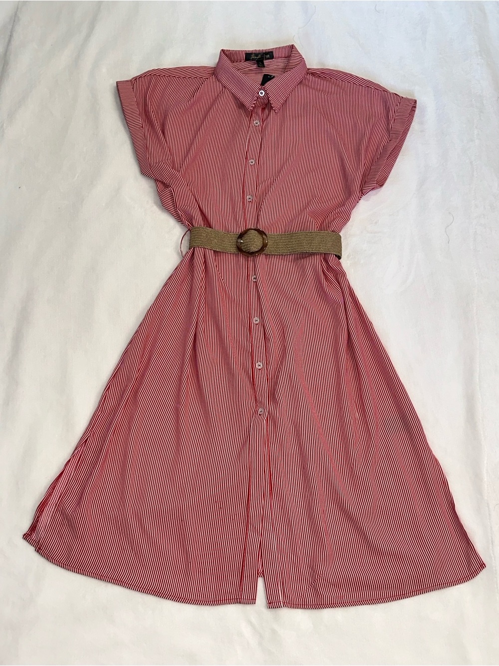 Lexington Avenue NYC Red White Striped Shirt Dress Large NWT Belted - Picture 3 of 7